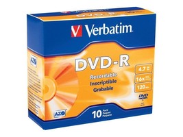 Verbatim 10-Disc Slim Case 4.7GB 16x 120Min Blank Disc DVD-R 95099 26-3 - £4.28 GBP