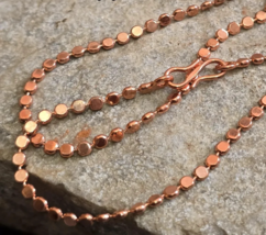 11 inch Pure Copper Flat Round Bead Chain Anklet, Healing Jewelry, Spiri... - $17.44