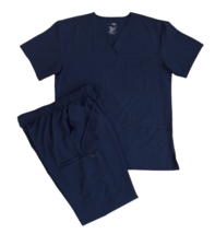 Flexxione Blue Nurse Uniform Medical Scrub Set - V-Neck Top &amp; Pant Size ... - $19.75