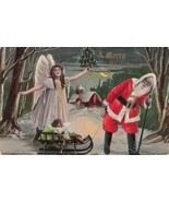 RED SUIT SANTA-SLED OF TOYS-WINGED ANGEL-MOONLIGHT VIEW~MERRY CHRISTMAS ... - £10.94 GBP