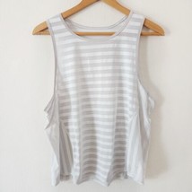 Lululemon White Mesh Cropped Running Striped Tank Top Shirt Size L? READ DESCRIP - £28.60 GBP