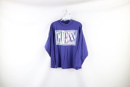 Vtg 80s Guess Womens One Size Distressed Spell Out Cropped Mock Neck T-Shirt USA - £54.33 GBP