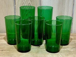 7 Vintage Anchor Hocking Forest Green Ice Tea Juice Glasses - $28.04