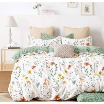 Duvet Cover Set 600 Thread Count Cotton Bedding Set (Full, White&amp;Green Floral) - £59.14 GBP