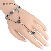 Wbmqda Bohemian Crystal Flower Bracelets link Ring For Women Antique Silver Colo - £16.61 GBP