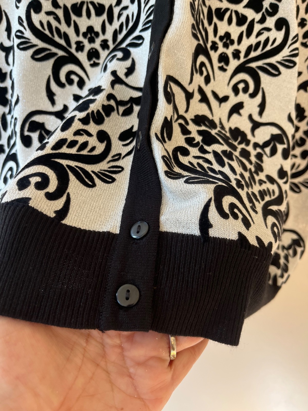 Croft n Barrow Sz XL Black Silver Velvet Button Up Classic Cardigan Sweater Item image 6