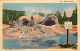 Yellowstone National Park Grotto Geyser Old Faithful Linen Postcard WY C325 - £5.36 GBP