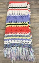 Handmade Crotchet Afghan Throw Blanket Multicolor Stripe, Fringe - $19.76