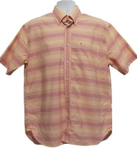 Tommy Hilfiger Mens Sz Large Orange  Button Short Sleeve Shirt Orange Striped - £8.11 GBP