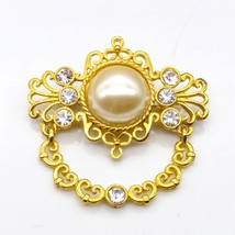 AJC Pearl and Crystal Brooch, Vintage Gold Tone Regency Style, Swivel Drop - £37.12 GBP