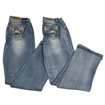 Platinum Plush Jeans Womens 13 Blue Rhinestone Medium Wash Skull Wings Y... - $64.99