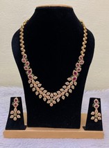 Estilo Bollywood Indio Oro Chapado Declaración Collar Pendientes Cz Joyería De - £59.02 GBP