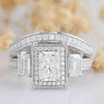 3.00Ct Simulated Diamond 2pcs 3-Stone Engagement Wedding Ring Set Gold Plated - $130.89