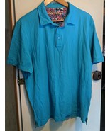 Robert Graham Solid Light Turquoise Short Sleeve Collared Polo Shirt Men... - $14.62 CAD
