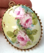 Handpainted Floral Cabochon Pendant - 2 1/8 inches - £35.38 GBP