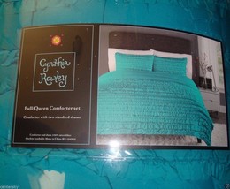 New Cynthia Rowley 3 Pc Set FULL/QUEEN Ruffle Comforter &amp; Shams Teal Turquoise - £116.84 GBP