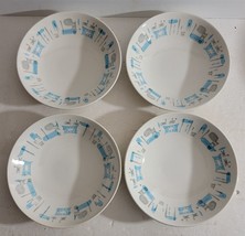 4 Vintage MCM Atomic Royal China Blue Heaven 5 5/8&quot; Sauce Dessert Bowls - £30.38 GBP