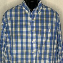Izod Light Weight Poplin Button Down Shirt Mens XL Blue Plaid Long Sleeves - $23.17