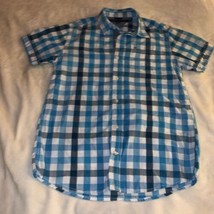 Size Large 16/18 Tommy Hilfiger Blue White Plaid Checked S/S Button Down Shirt - £17.20 GBP