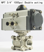 New NPT 3/4&#39;&#39; 3 - piece 1000 PSI Pneumatic Actuated Ball Valve Double ac... - $94.05