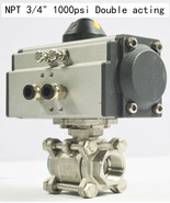 New NPT 3/4&#39;&#39; 3 - piece 1000 PSI Pneumatic Actuated Ball Valve Double ac... - $128.63 CAD