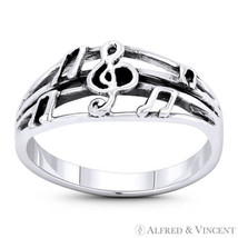 G-Clef &amp; Beamed Music Note Musical Charm Ring 925 Sterling Silver Stackable Band - £15.47 GBP