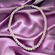 Silver Tone Pink Faux Pearl Clear Faceted Rondell Pave Necklace Elegant ... - £23.67 GBP