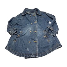 Fashion Denim Coat Women&#39;s 2XL Blue 100% Cotton Pockets Collared Double ... - $25.15