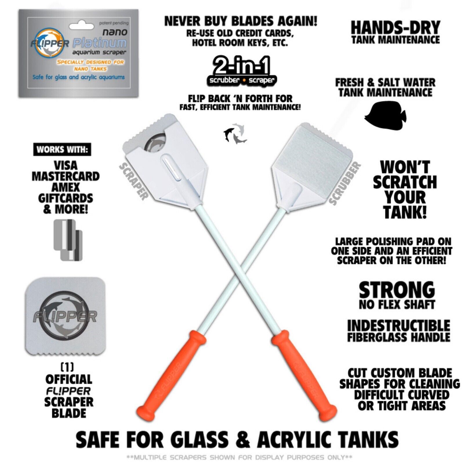 Flipper Platinum Hand Scraper Aquarium Tank Cleaner (4 Sizes) - $26.99+