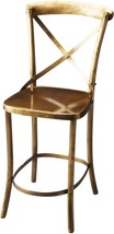 Bar Stool Industrial X-Back Square Seat Curved Legs Gold Distressed Iron - £713.16 GBP