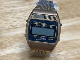 Vintage Armitron Digital Quartz Watch Men Gold Tone Barrel ~ For Parts R... - $28.49