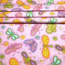 Colorful Dragonflies on Pink Flannel Fabric Timeless Treasures DAN-C1201 44” lon - £11.78 GBP