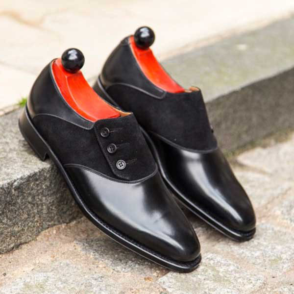 New Handmade Men's Black Leather Suede Fashion Shoes, Men's Button Formal New Sh