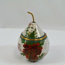 Cloissone Pear Shaped Trinket Box Floral Pattern Brass Enamel w/ Stand 4&quot; - £34.23 GBP