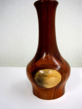  Vintage Turned Wood Vase Inlay Dark Light 8.5&quot; Montego Bay Jamaica  Tiki Brown - £29.41 GBP