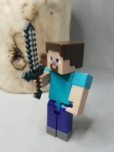 Minecraft Steve Figure With Sword Collectible Toy Mattel Moveable - £7.65 GBP