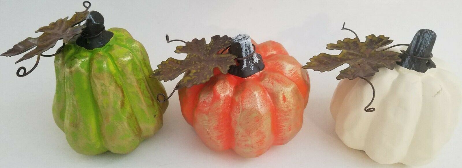 Textured Ceramic Pumpkins w Metal Leaves Fall Decor, Select: Color - $3.99