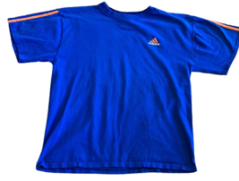 Vintage Mens 90s Adidas T-Shirt Blue Orange Crew Neck Logo 100% Cotton Tee Y2K S - £13.88 GBP