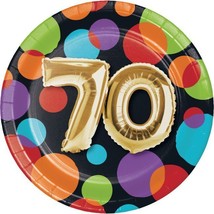 Gold Balloon 70th Birthday 7 Inch Paper Plates Paper 8 Pack 70th Tableware - £8.80 GBP