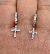 1Ct Moissanite Tester Pass Drop Dangle Cross Earrings 14K White Gold Plated - £120.32 GBP