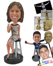 Personalized Bobblehead Charming Lady In One Piece Party Dress With A Glass Of D - £81.12 GBP