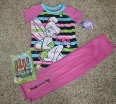 Girls Pajamas Lip Nail 7 Pc Set Disney TinkerBell Short Sleeve Shirt Pan... - £12.39 GBP