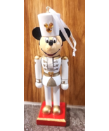 Disney Parks Mickey Mouse Nutcracker Wood Ornament White Gold 5&quot; - $33.56 CAD