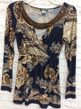 Venus Womens Stretch Blue Gold Baroque Print Long Sleeve Mini Dress Tunic XS - £12.04 GBP