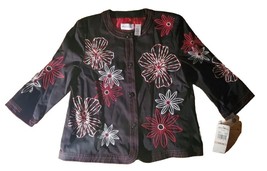 Alfred Dunner Women&#39;s Jacket Black Embroidered Floral Size 12 New W/ Tags - £27.65 GBP