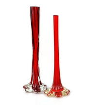 Bud vases vintage mid century red glass twisted stem elephant base soliflore - £59.48 GBP