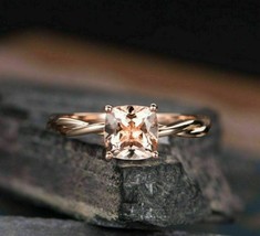 1.00 CT Cushion Cut Morganite Engagement Ring 14k Rose Gold Over Sizable - £79.12 GBP