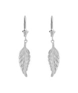 Solid 14k or 10k White Gold Bohemia Boho Feather Leverback Drop Earrings... - £142.13 GBP+