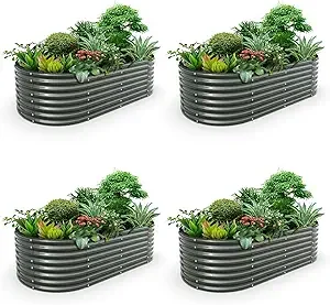A ANLEOLIFE 2 Set 8X4X2 ft Galvanized Raised Garden Bed Kit Oval 0304 grey - $1,450.81 CAD