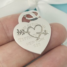 Large Return to Tiffany Etched Love Arrow Heart Tag Pendant Charm Cupid Silver - £184.05 GBP